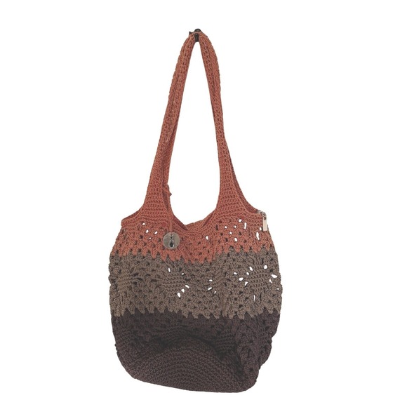 The Sak Originals Crochet Shoulder Bag Brown Boho Hobo Purse Handcrafted - Picture 2 of 9
